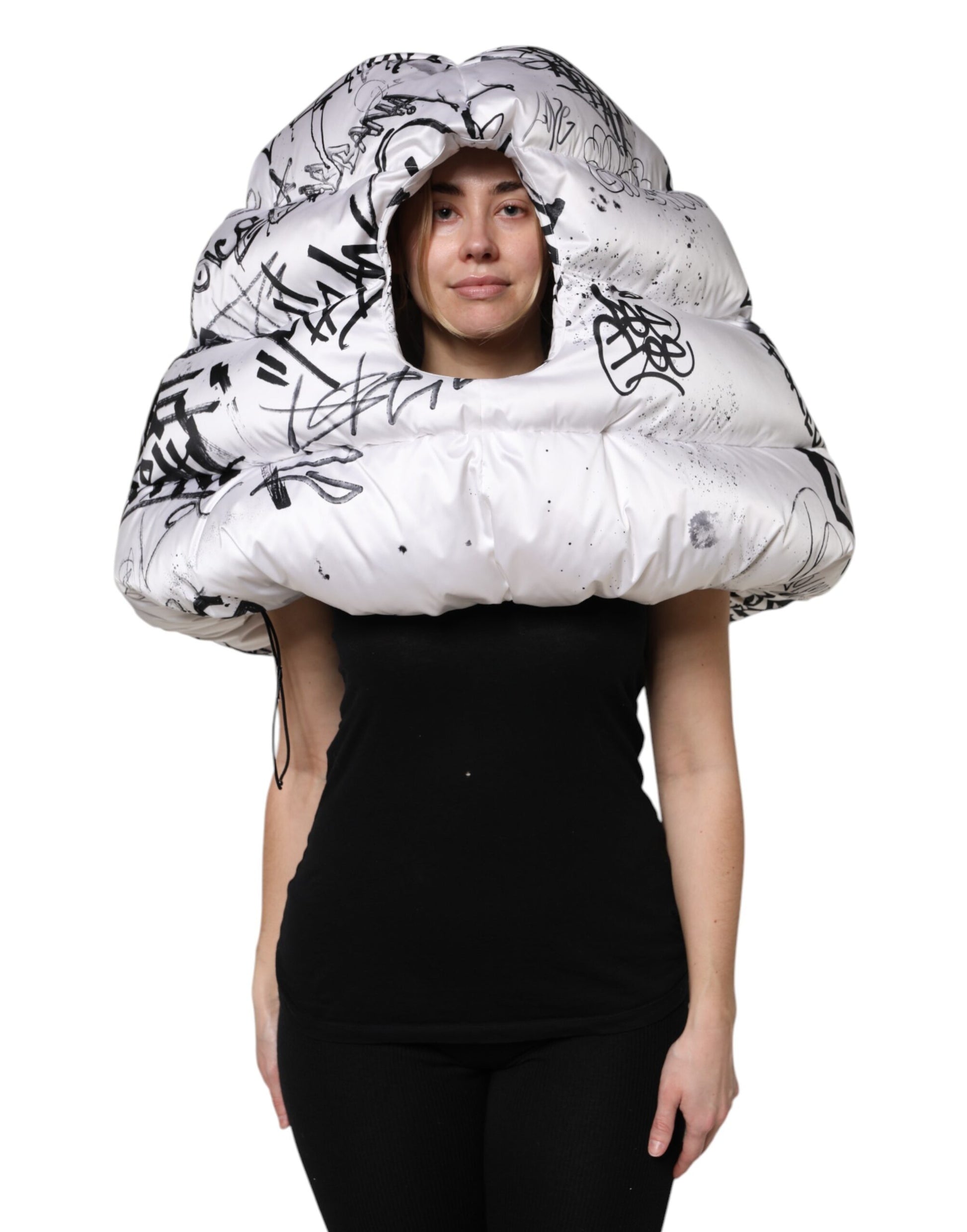 Chapeau matelassé à capuche imprimé en polyester blanc