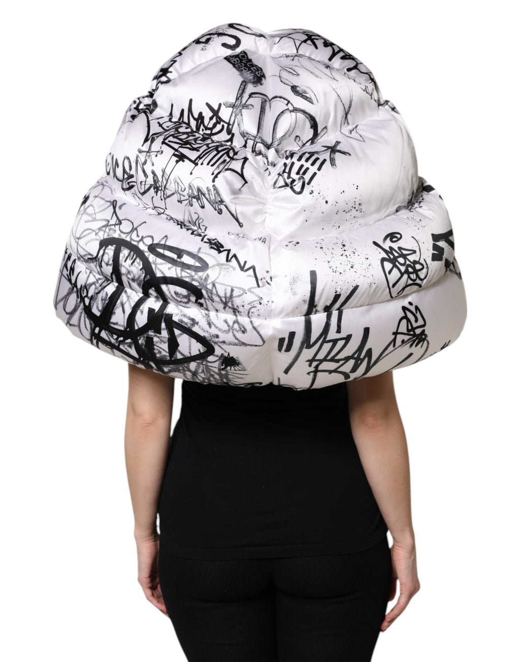 Chapeau matelassé à capuche imprimé en polyester blanc