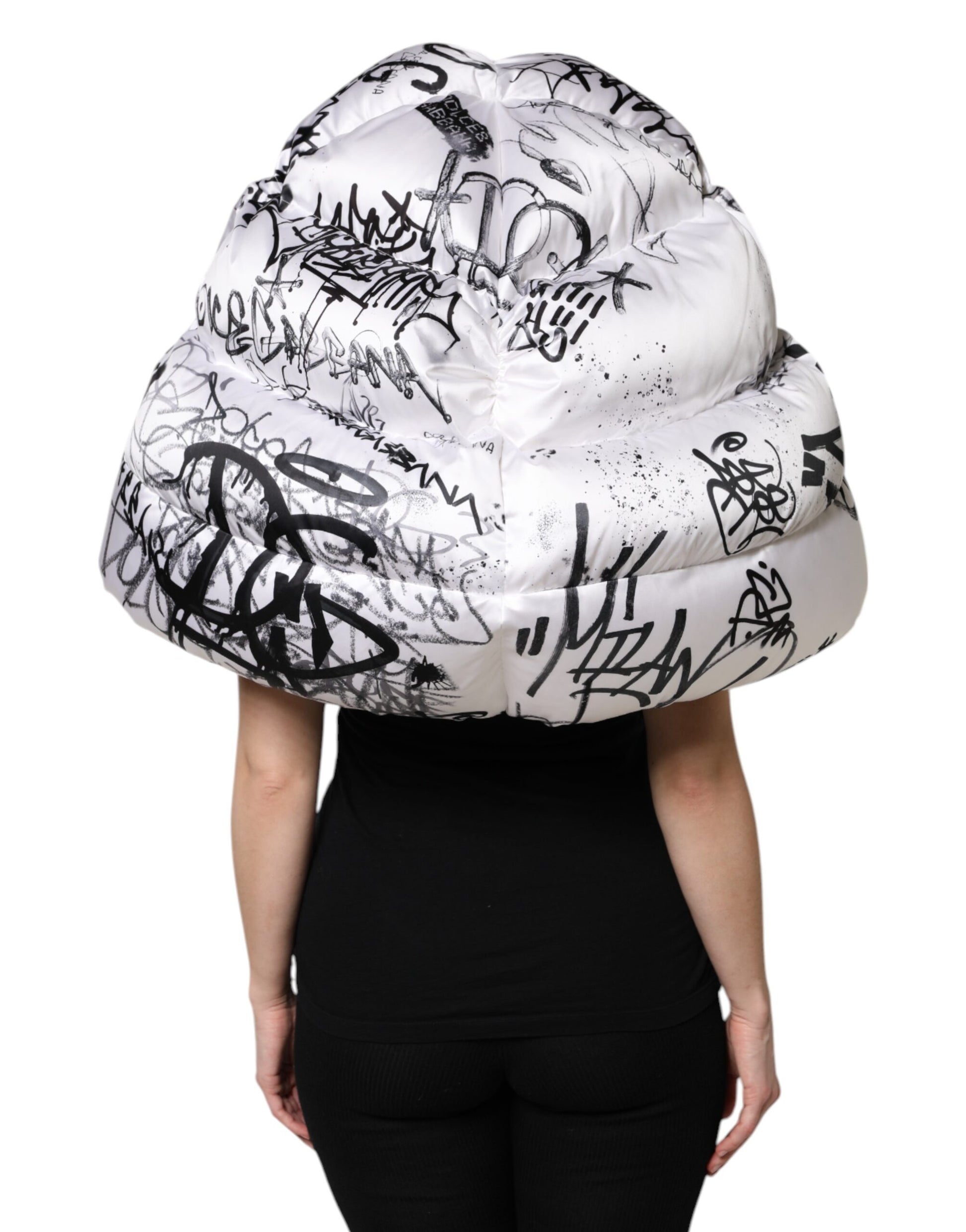 Chapeau matelassé à capuche imprimé en polyester blanc