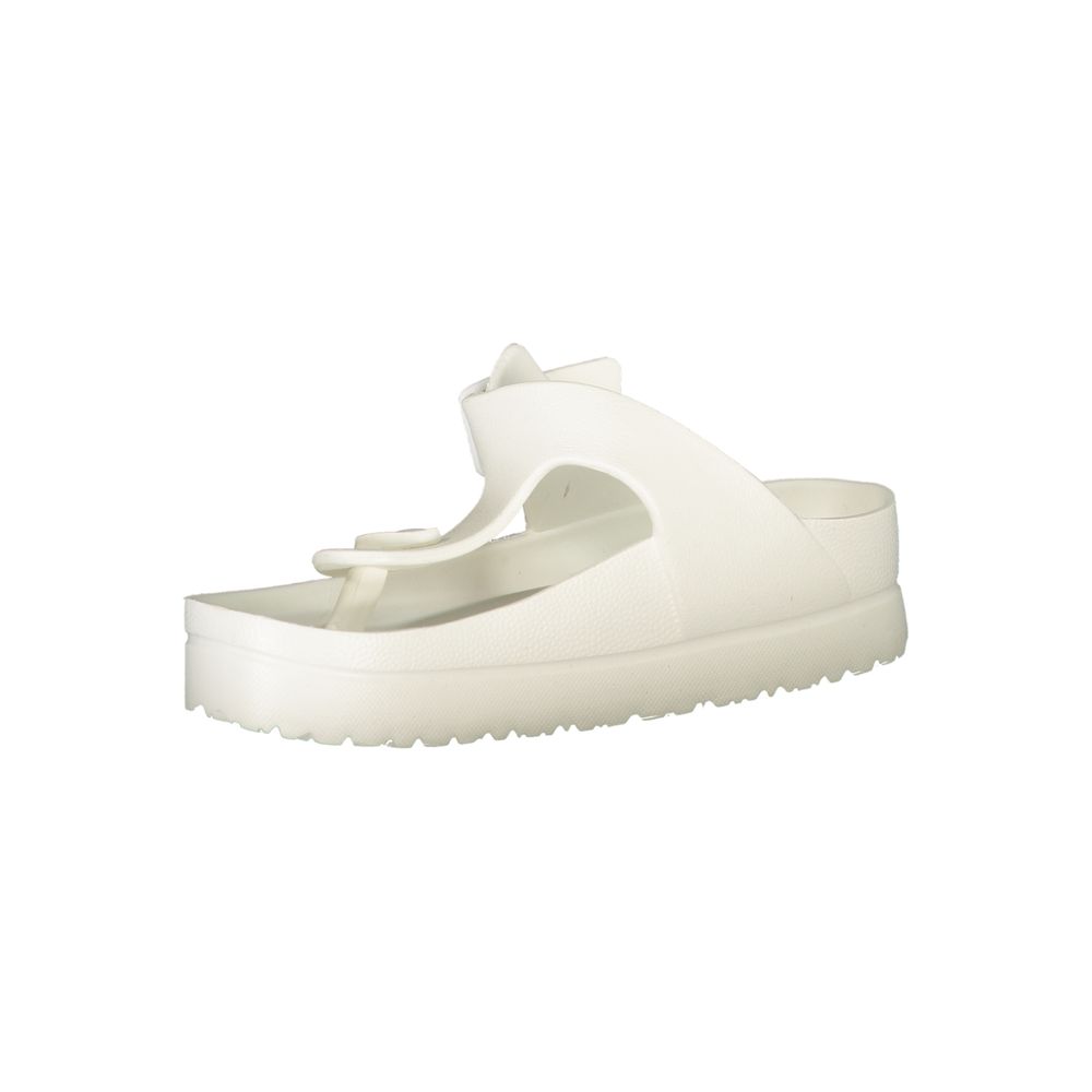 Bianco Poliuretano Womens Flip Flop with Ankle Buckle