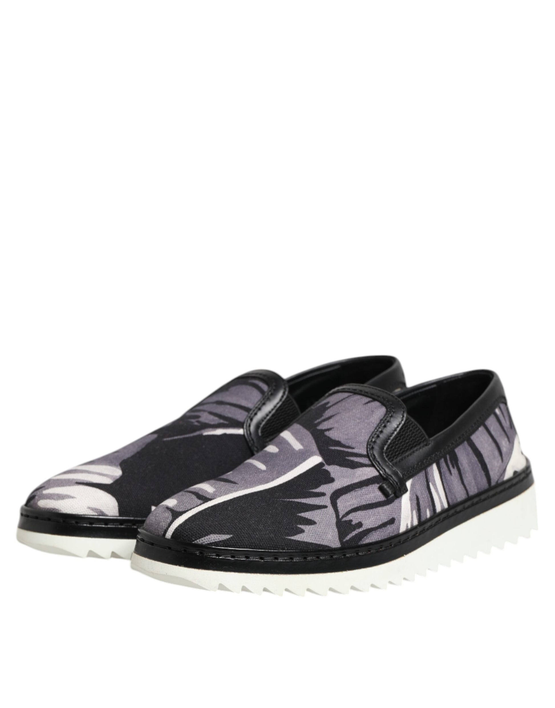 Sneakers homme noires à motif tropical, à enfiler.