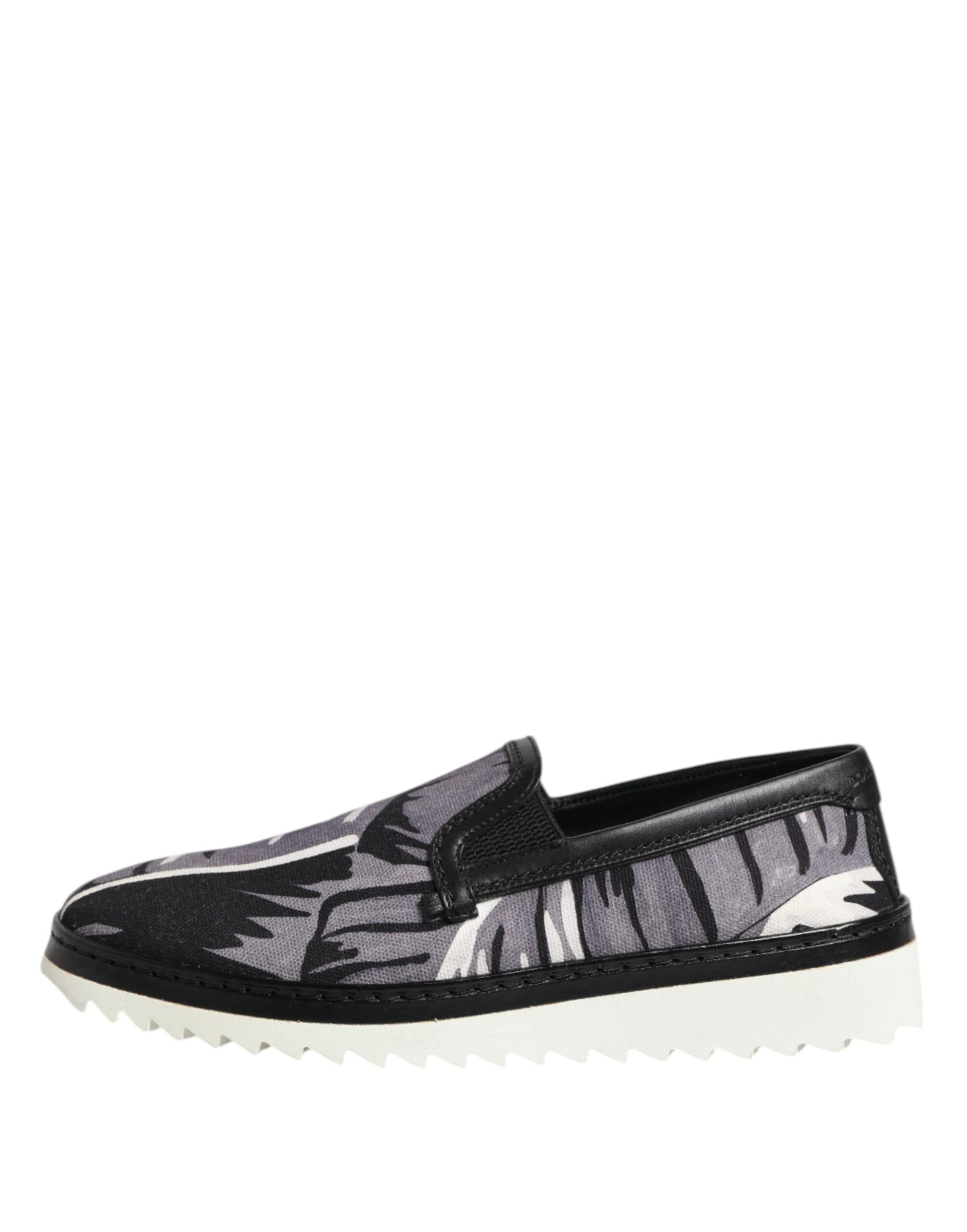 Sneakers homme noires à motif tropical, à enfiler.