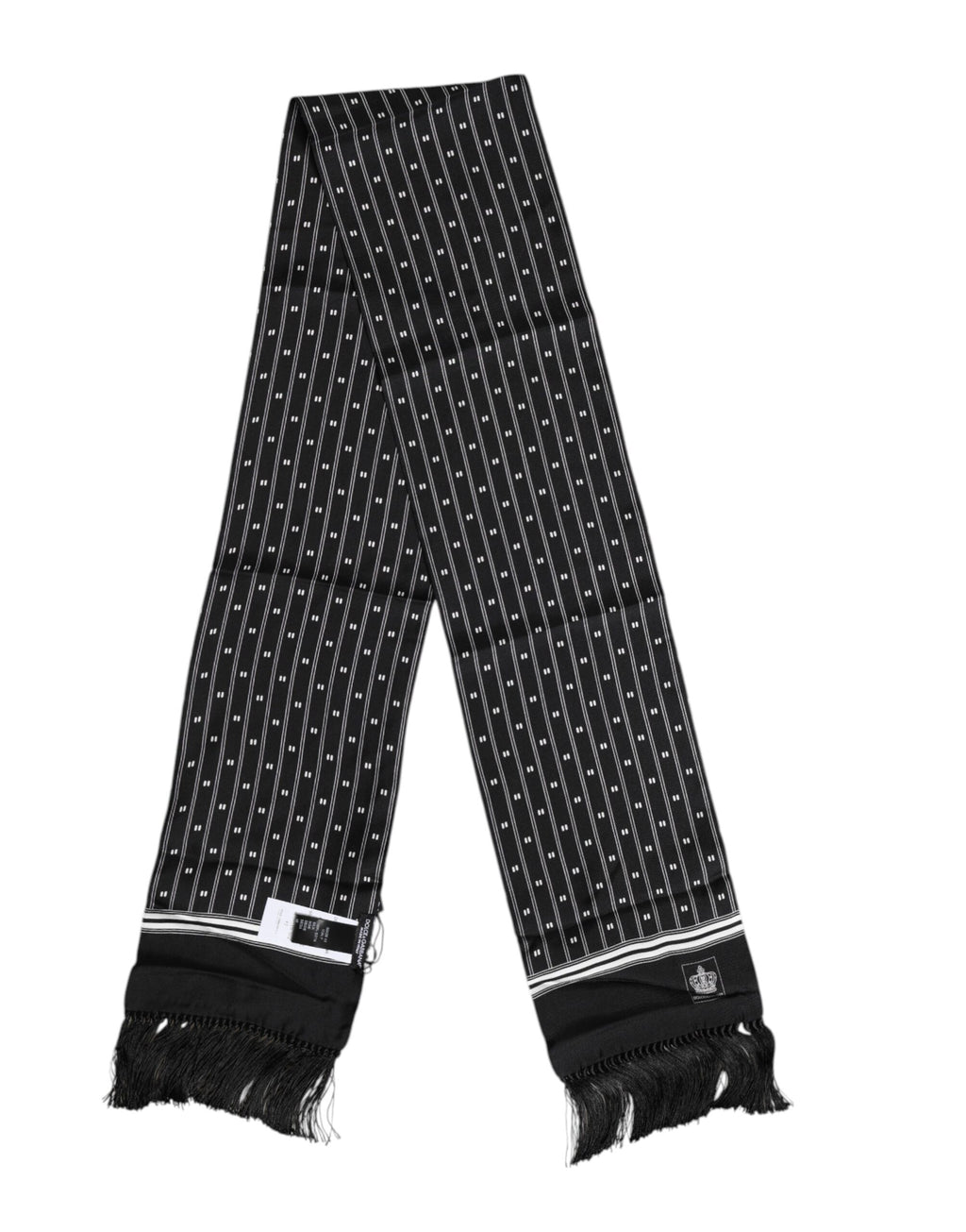 Black Silk Printed Fringes Men Foulard Scarf