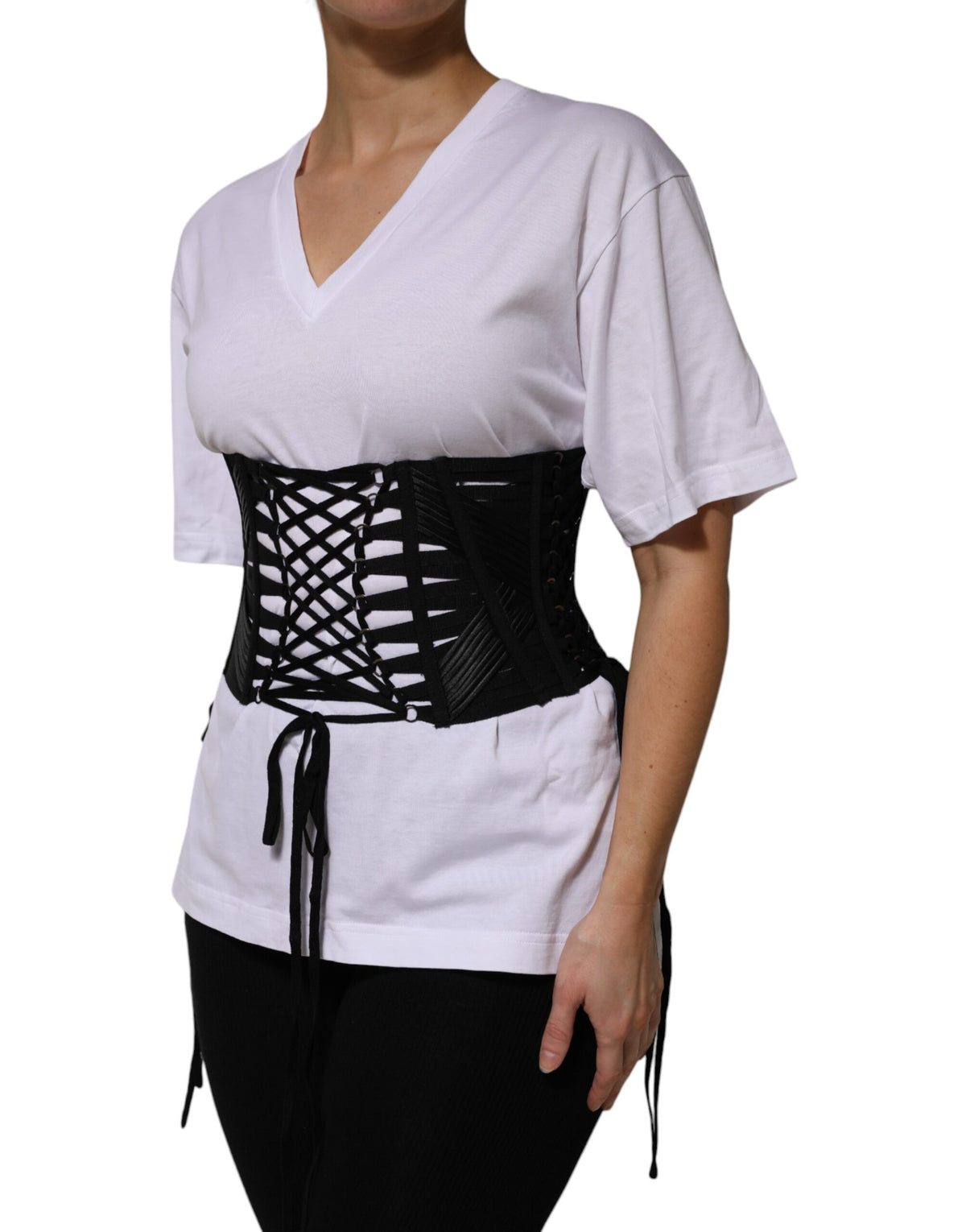 Black Cotton Waist LaceUp Strap Corset Belt