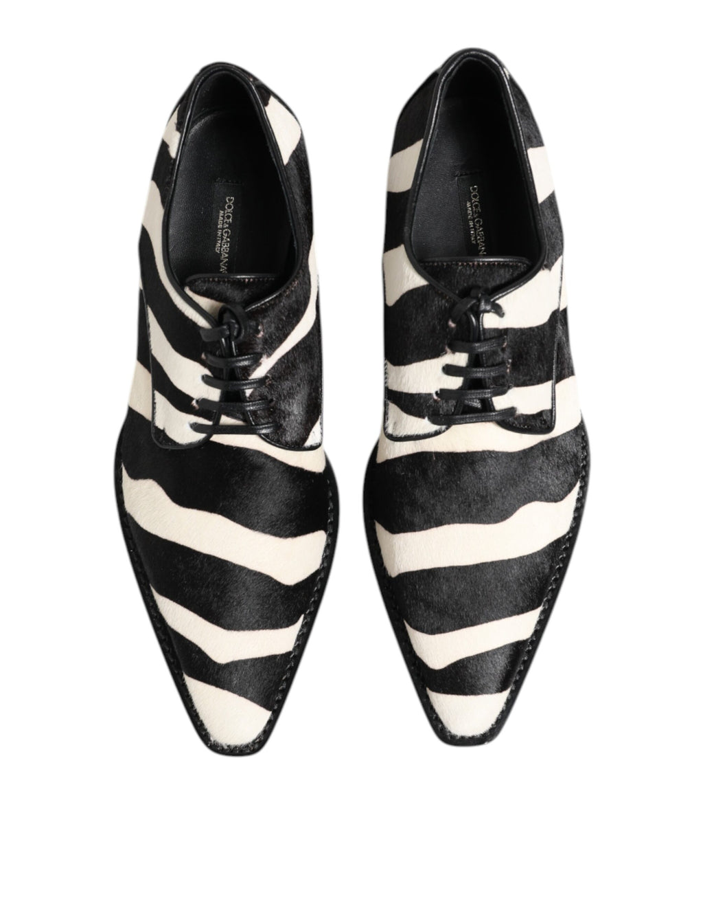 Black White Zebra Pony Fur Dress Shoes