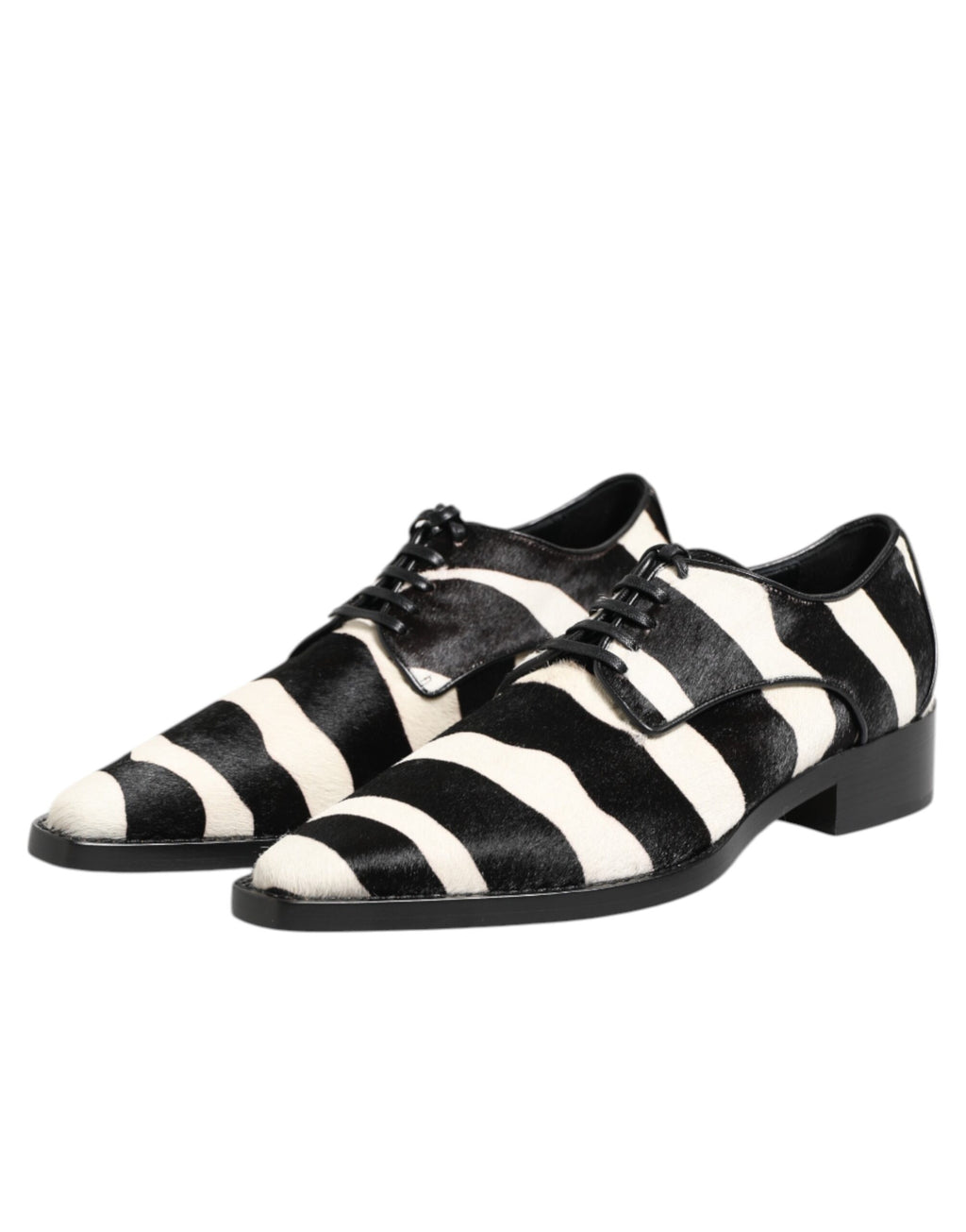 Black White Zebra Pony Fur Dress Shoes