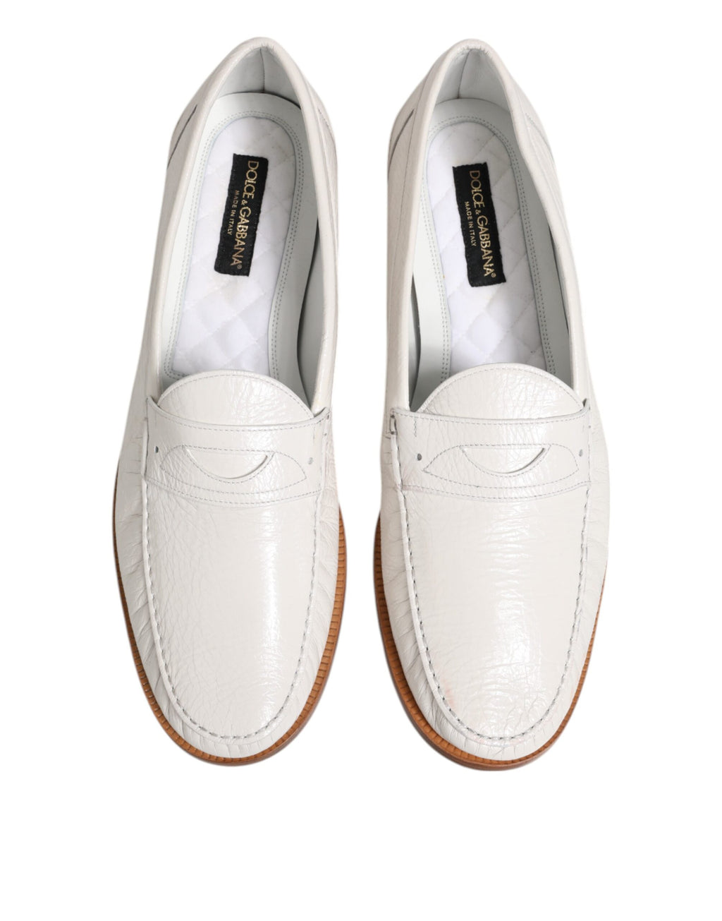 Mocassins en cuir blanc, chaussures plates à enfiler.