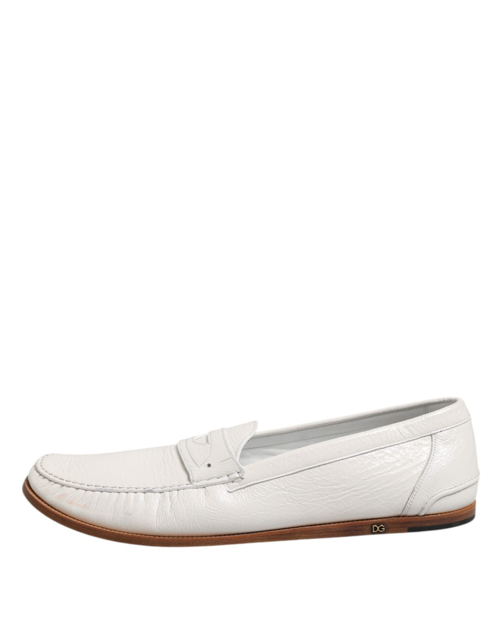 Mocassins en cuir blanc, chaussures plates à enfiler.