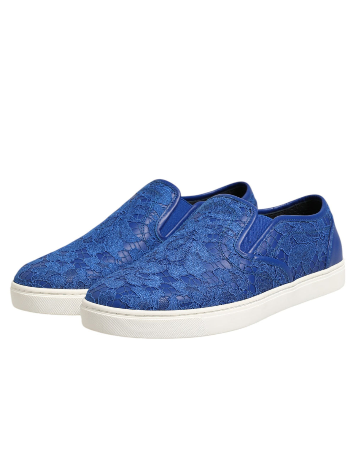 Blue Leather Lace Slip On Sneaker Shoes