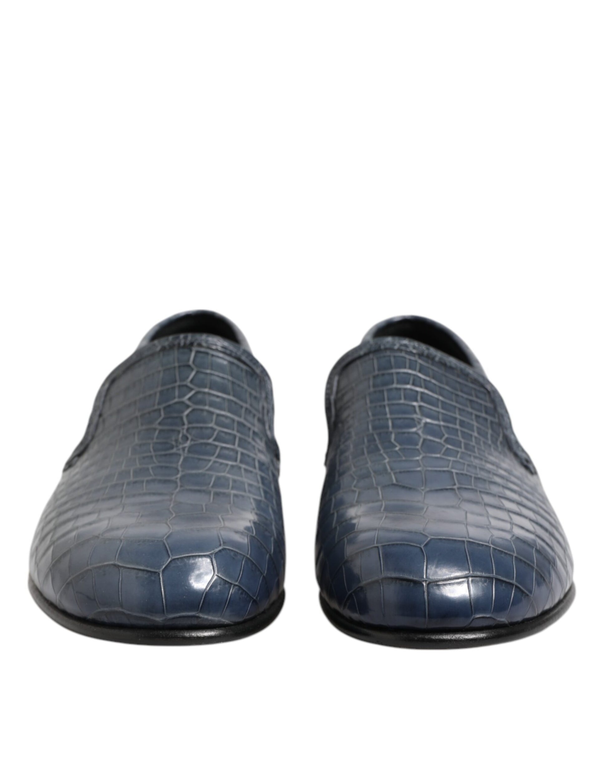 Chaussures habillées homme, mocassins en cuir exotique bleu, à enfiler.