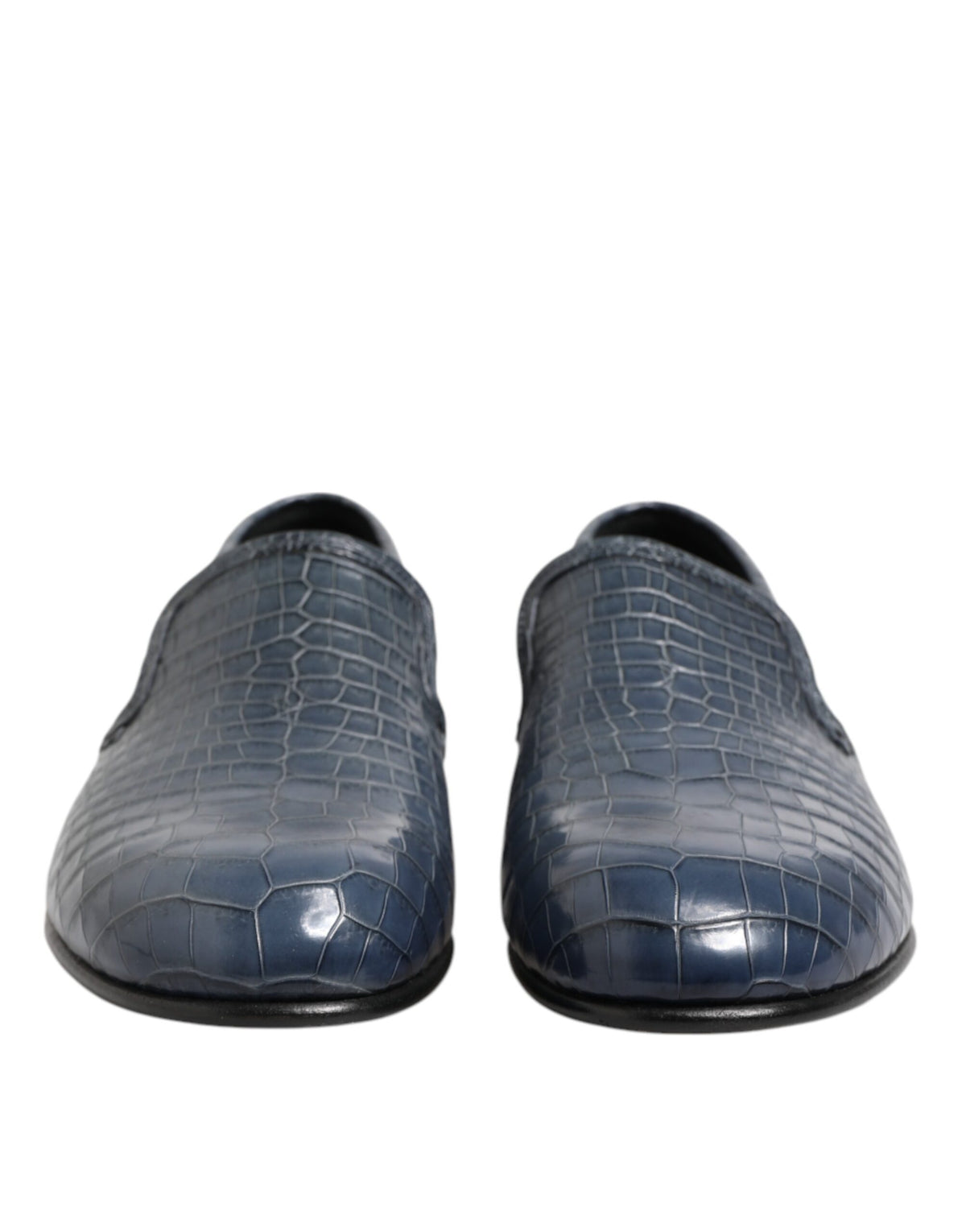 Chaussures habillées homme, mocassins en cuir exotique bleu, à enfiler.