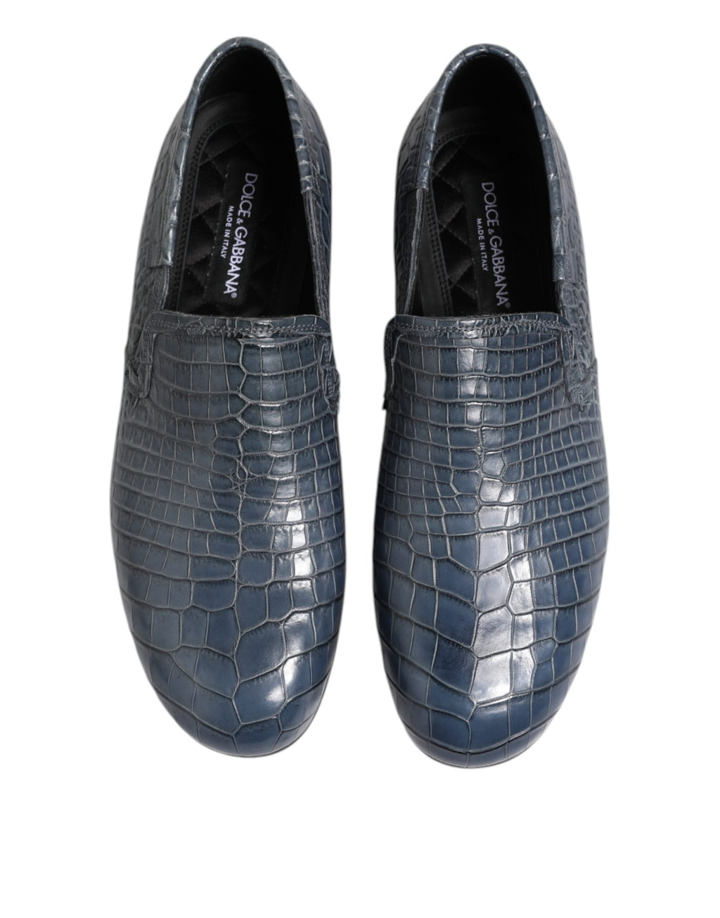 Chaussures habillées homme, mocassins en cuir exotique bleu, à enfiler.