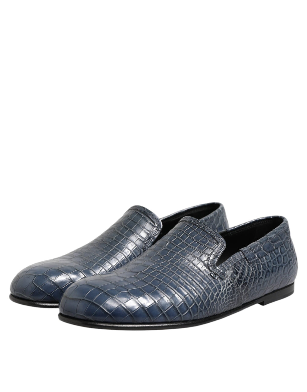Chaussures habillées homme, mocassins en cuir exotique bleu, à enfiler.