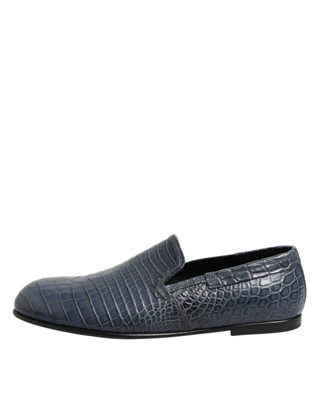 Chaussures habillées homme, mocassins en cuir exotique bleu, à enfiler.