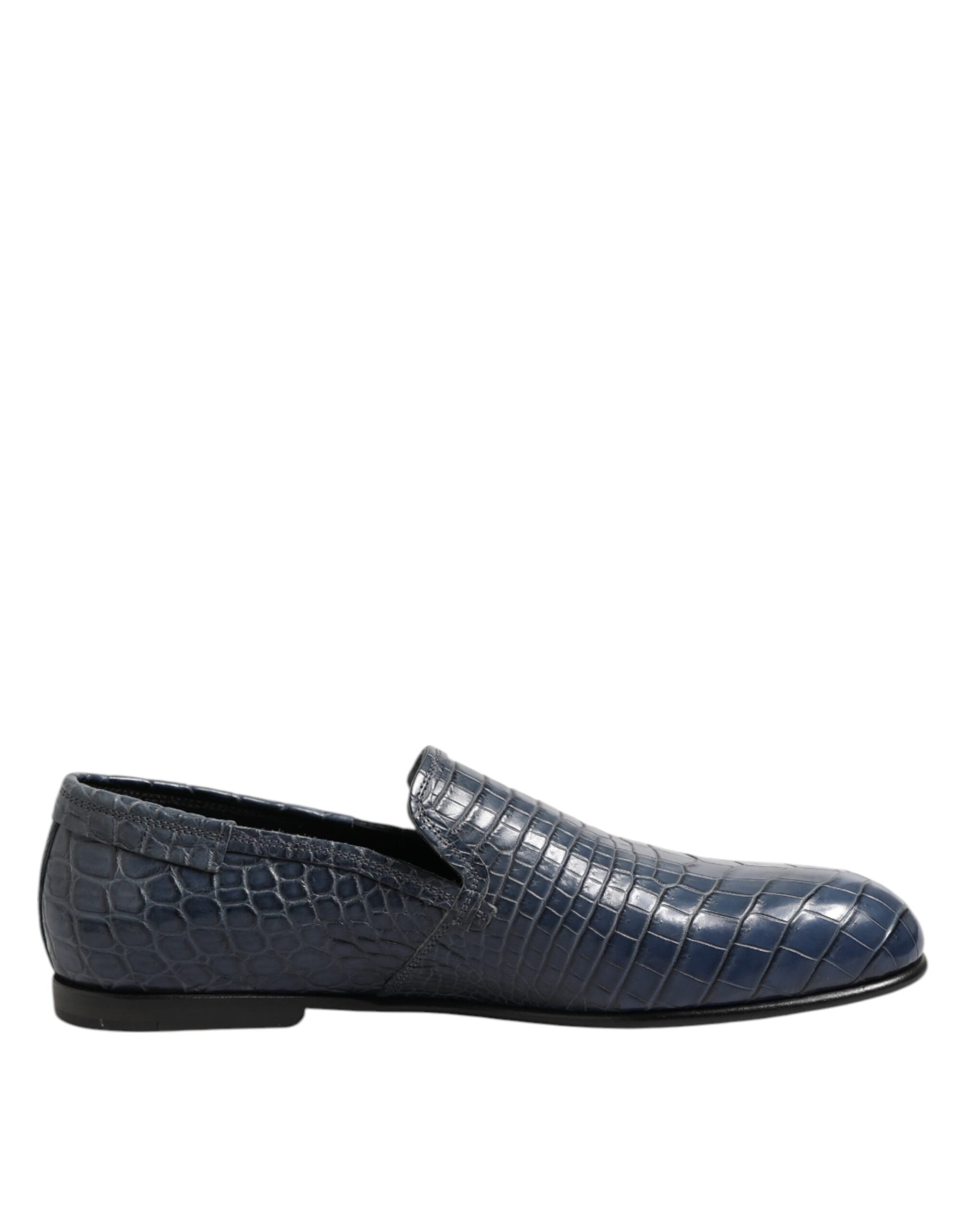 Chaussures habillées homme, mocassins en cuir exotique bleu, à enfiler.