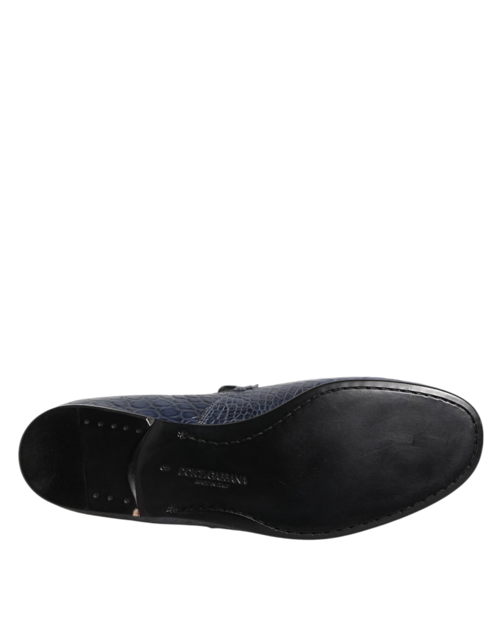 Chaussures habillées homme, mocassins en cuir exotique bleu, à enfiler.