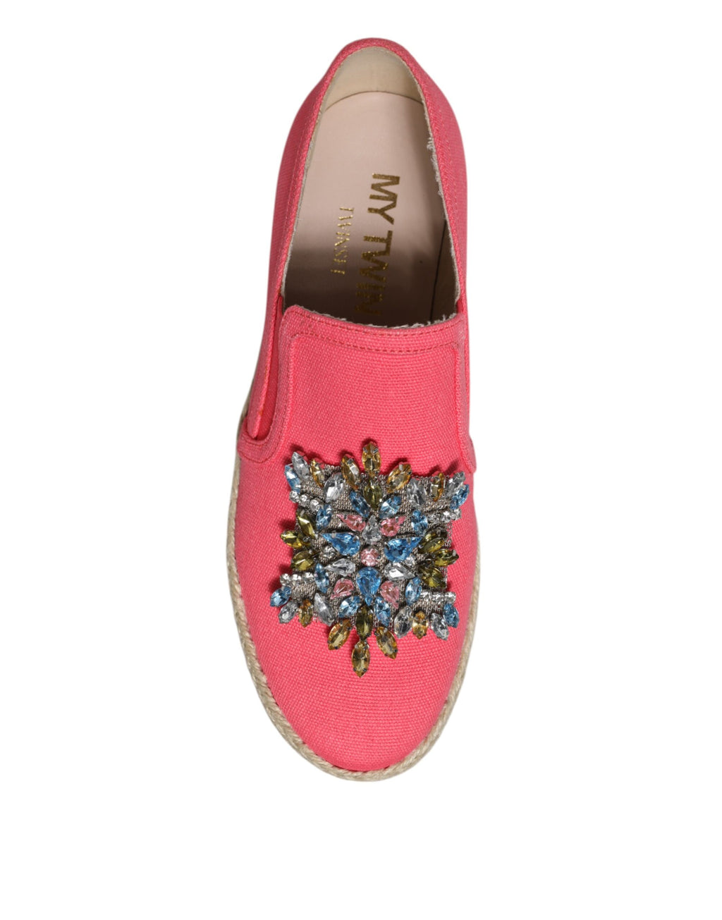 Chaussons en toile rose ornées de cristaux