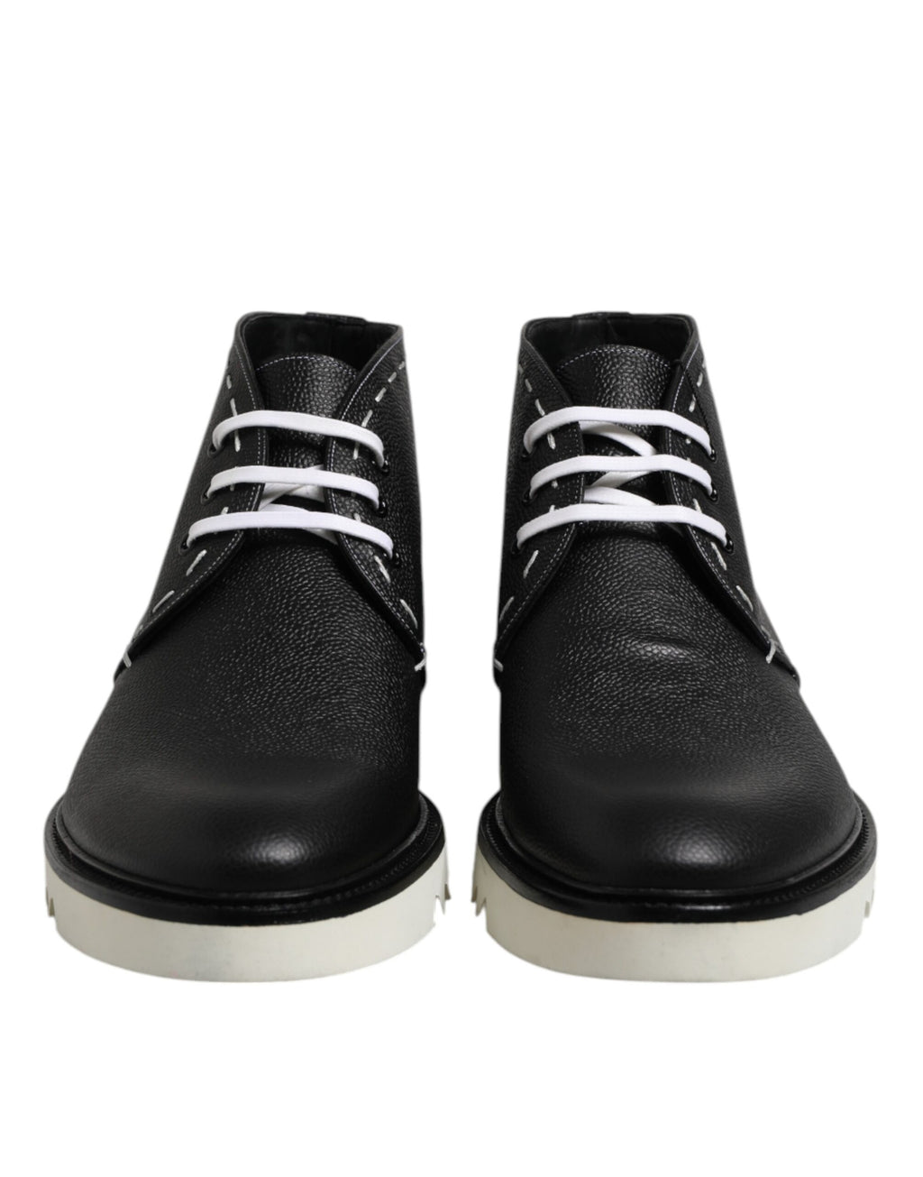 Bottes de cheville en cuir noir et blanc