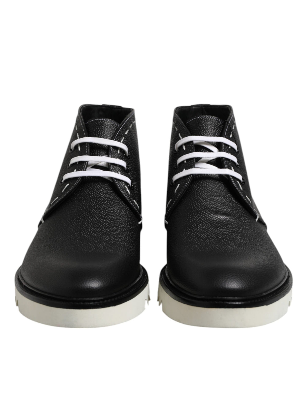 Bottes de cheville en cuir noir et blanc