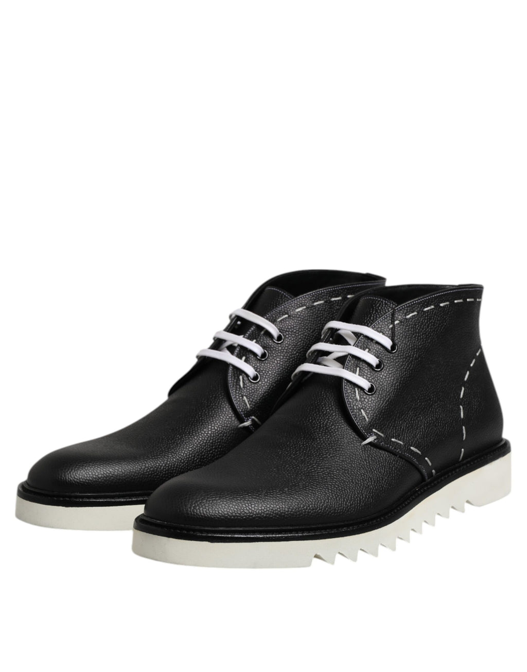 Bottes de cheville en cuir noir et blanc