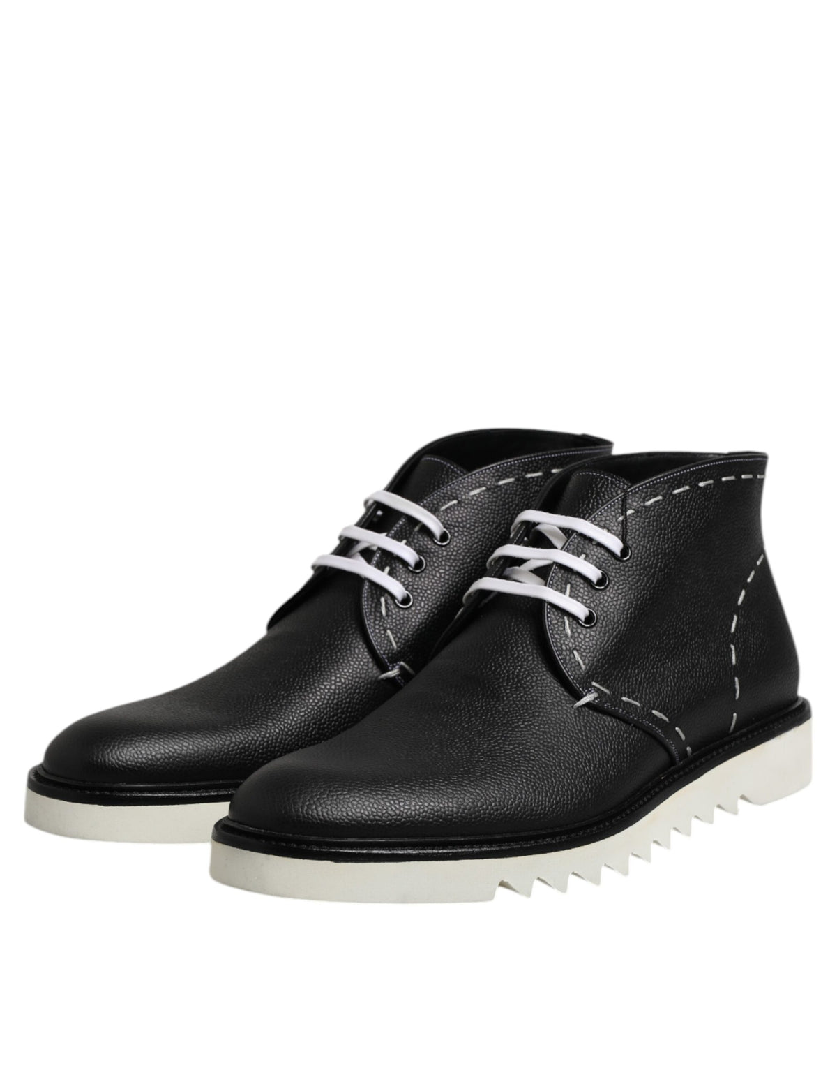Bottes de cheville en cuir noir et blanc