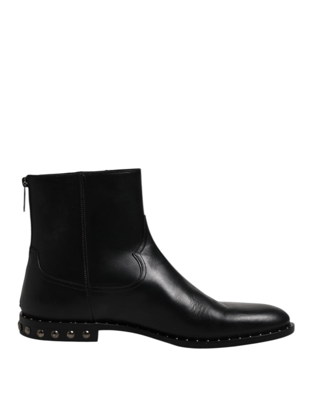 Black Leather Logo Ankle Boots Studded Shoes