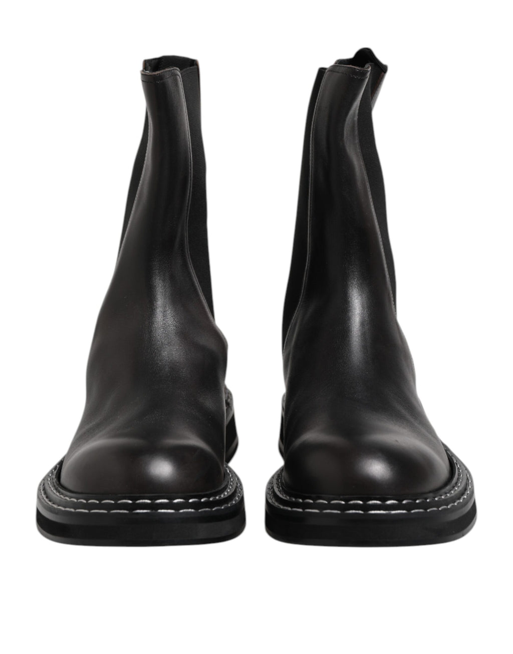 Bottes plates en cuir noir mi-mollet