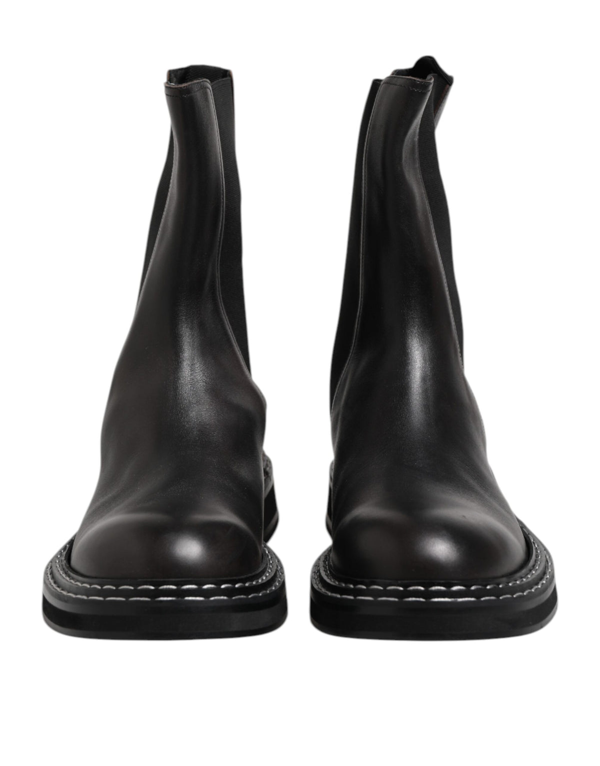 Bottes plates en cuir noir mi-mollet