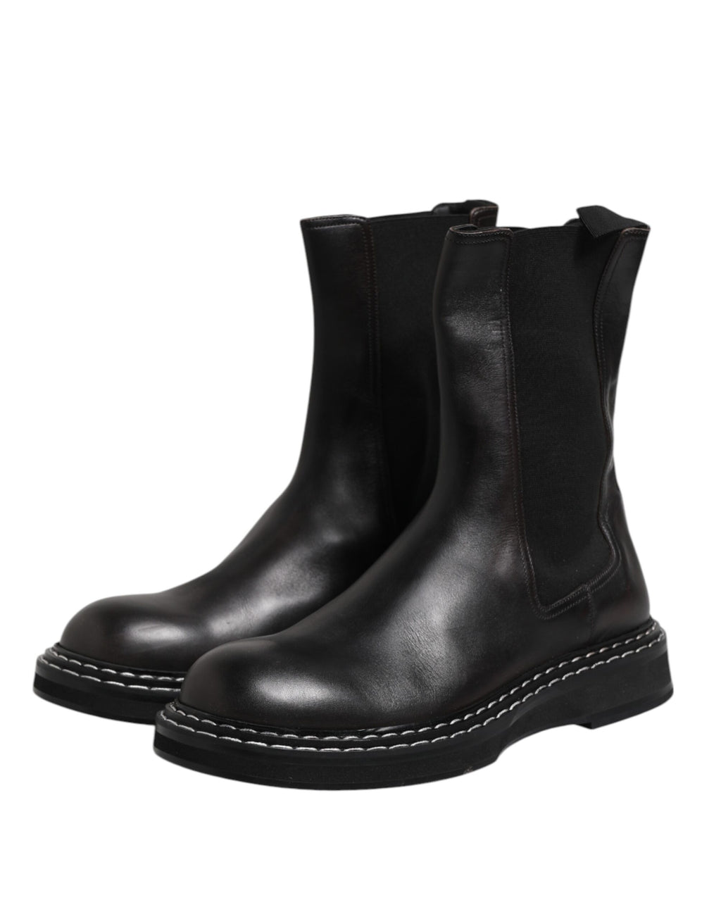 Bottes plates en cuir noir mi-mollet
