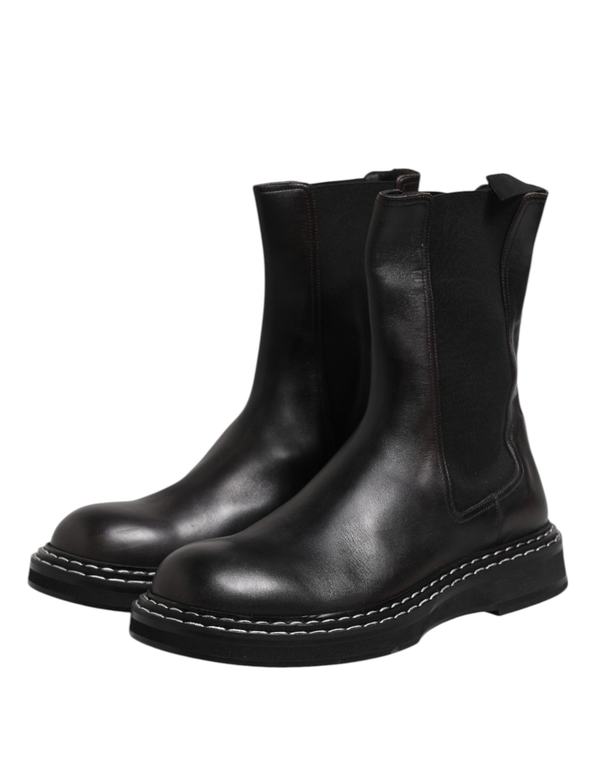 Bottes plates en cuir noir mi-mollet