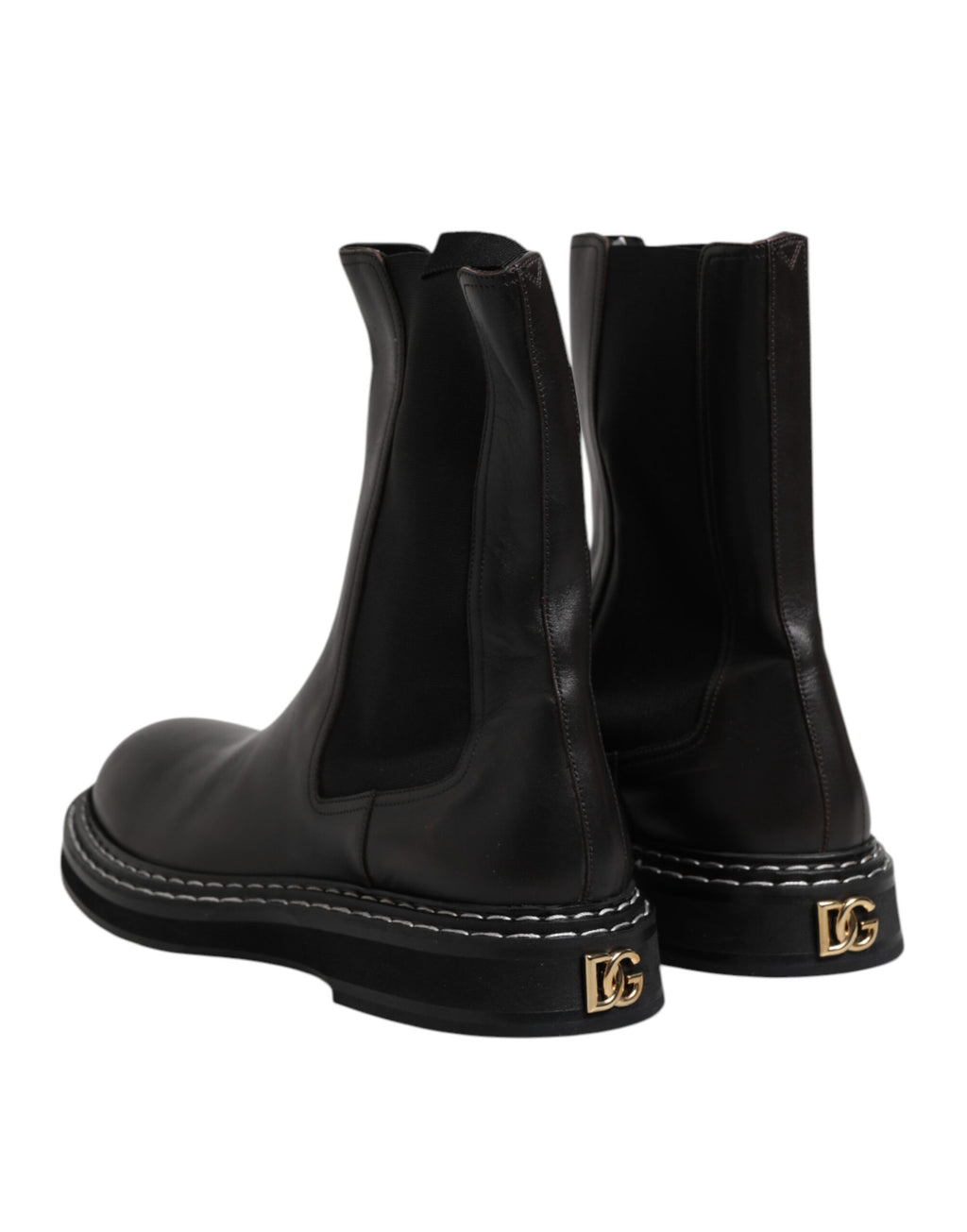 Bottes plates en cuir noir mi-mollet