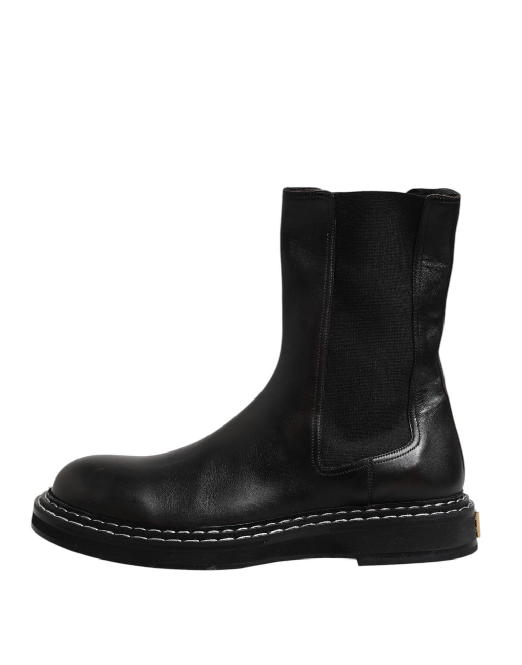 Bottes plates en cuir noir mi-mollet