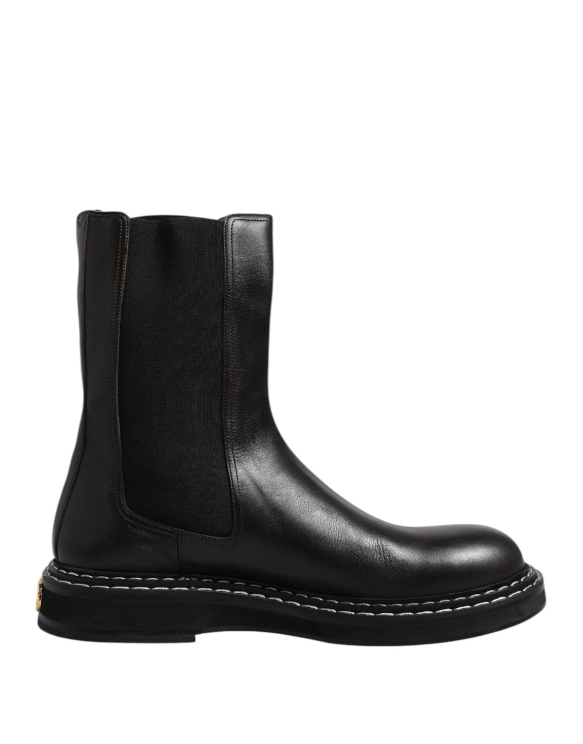 Bottes plates en cuir noir mi-mollet