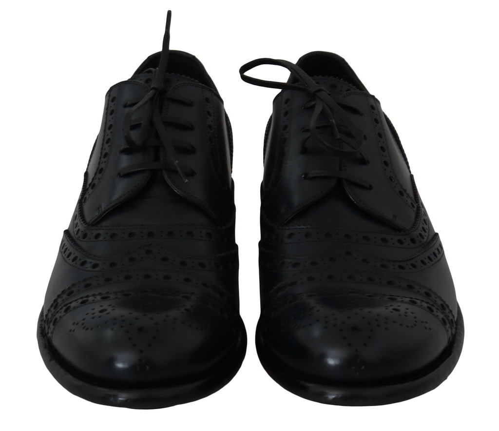 Dark Blue Leather Wingtip Oxford Dress Shoes