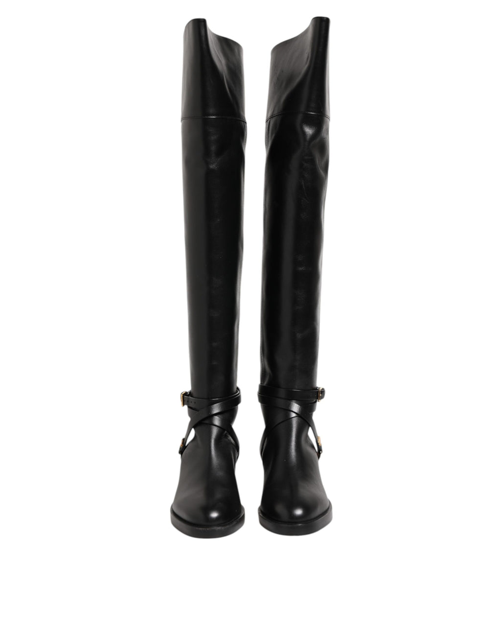 Bottines hautes en cuir noir avec boucle
