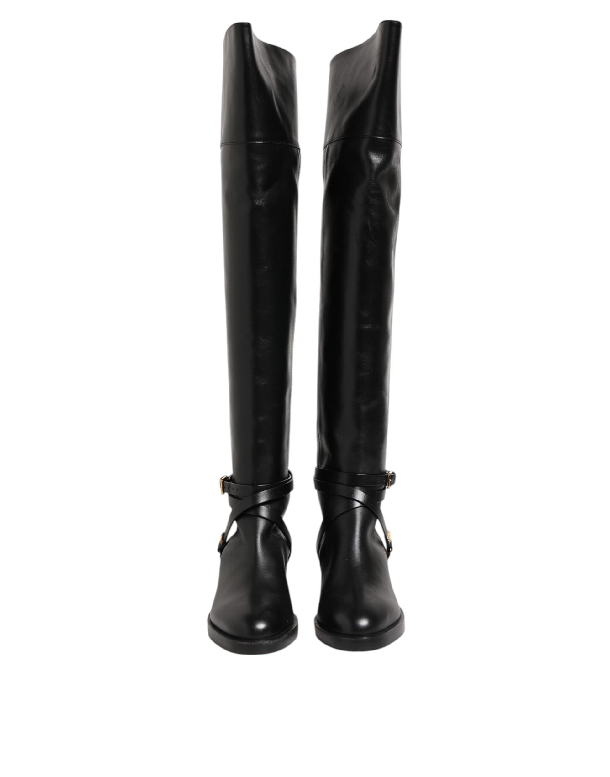 Bottines hautes en cuir noir avec boucle