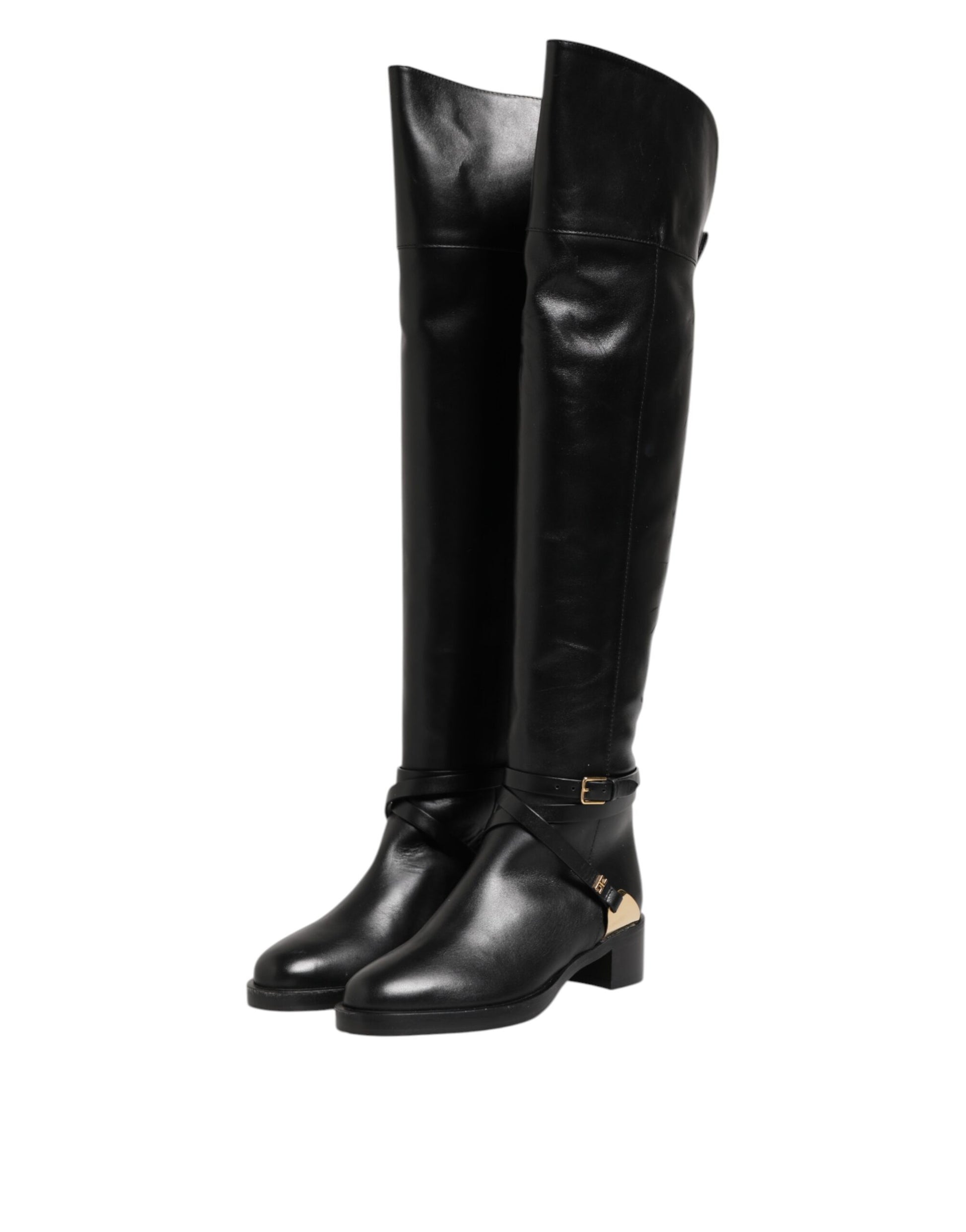 Bottines hautes en cuir noir avec boucle