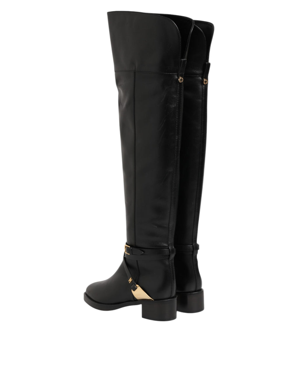 Bottines hautes en cuir noir avec boucle