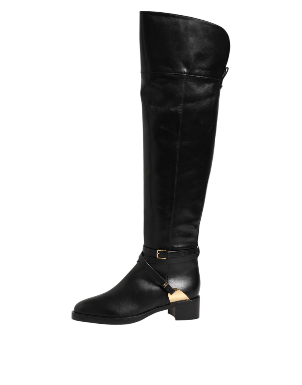 Bottines hautes en cuir noir avec boucle