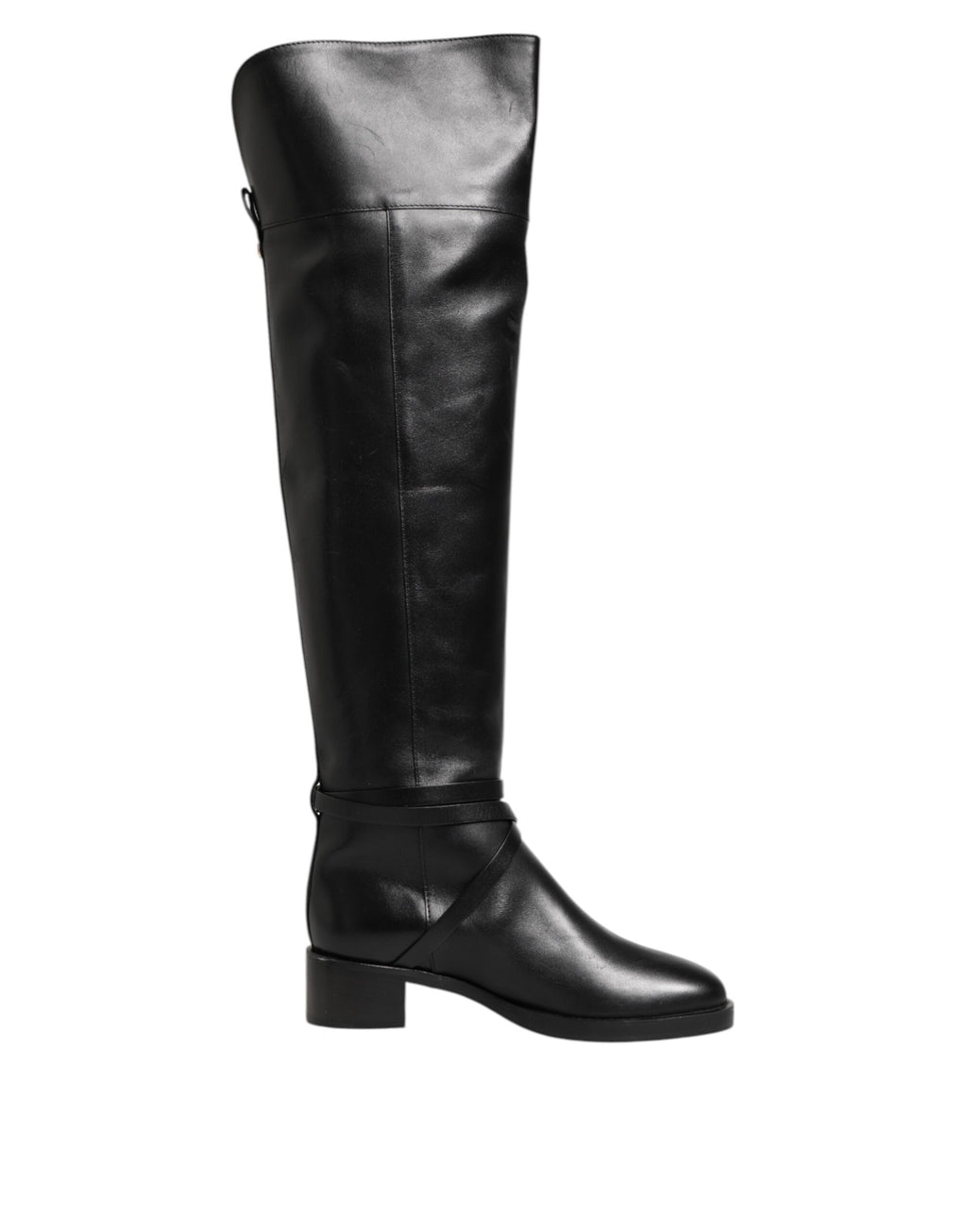 Bottines hautes en cuir noir avec boucle