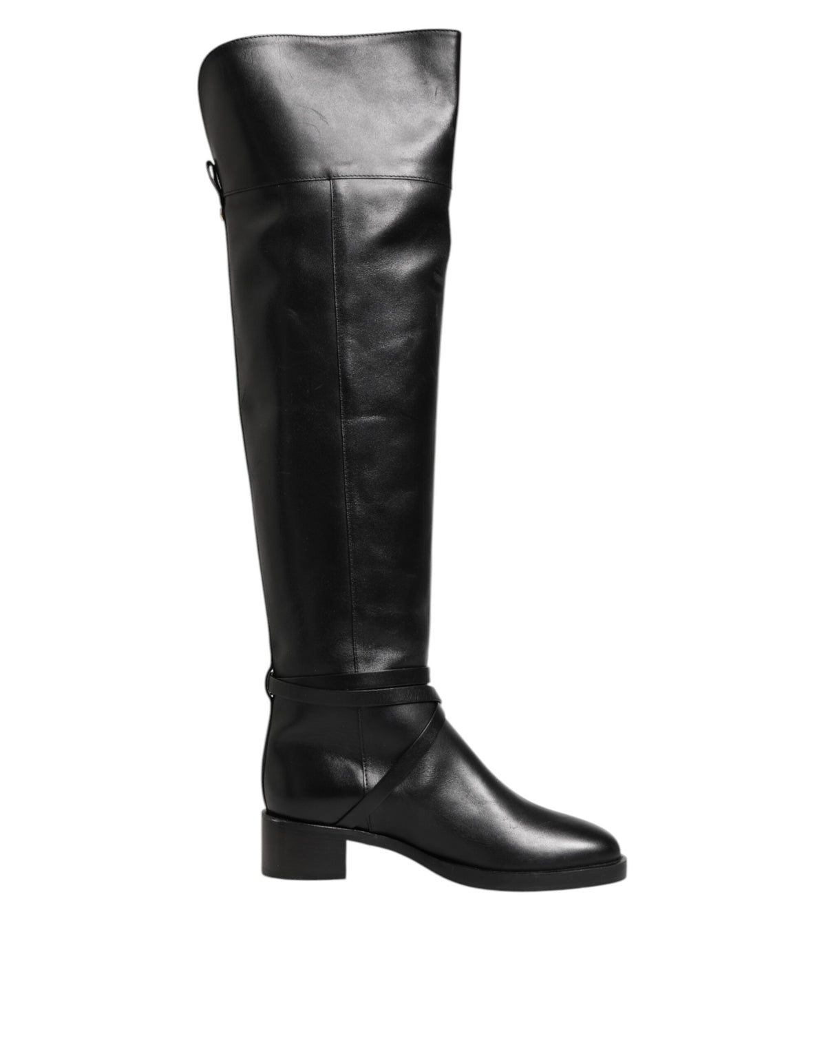 Bottines hautes en cuir noir avec boucle