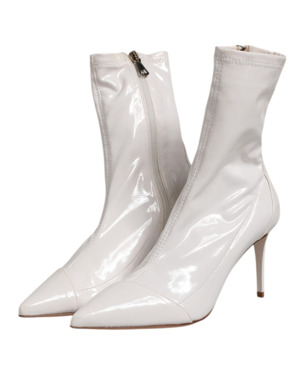 Bottines à talons aiguilles blancs, mi-mollet