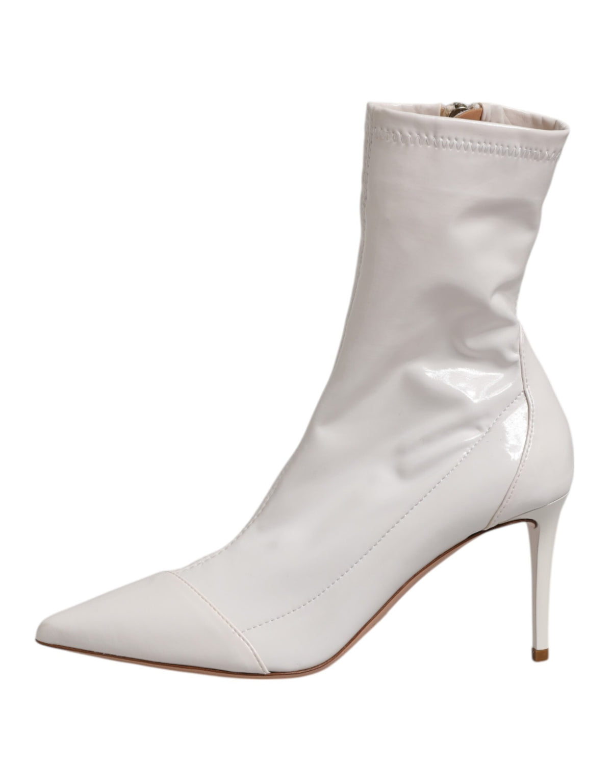 Bottines à talons aiguilles blancs, mi-mollet