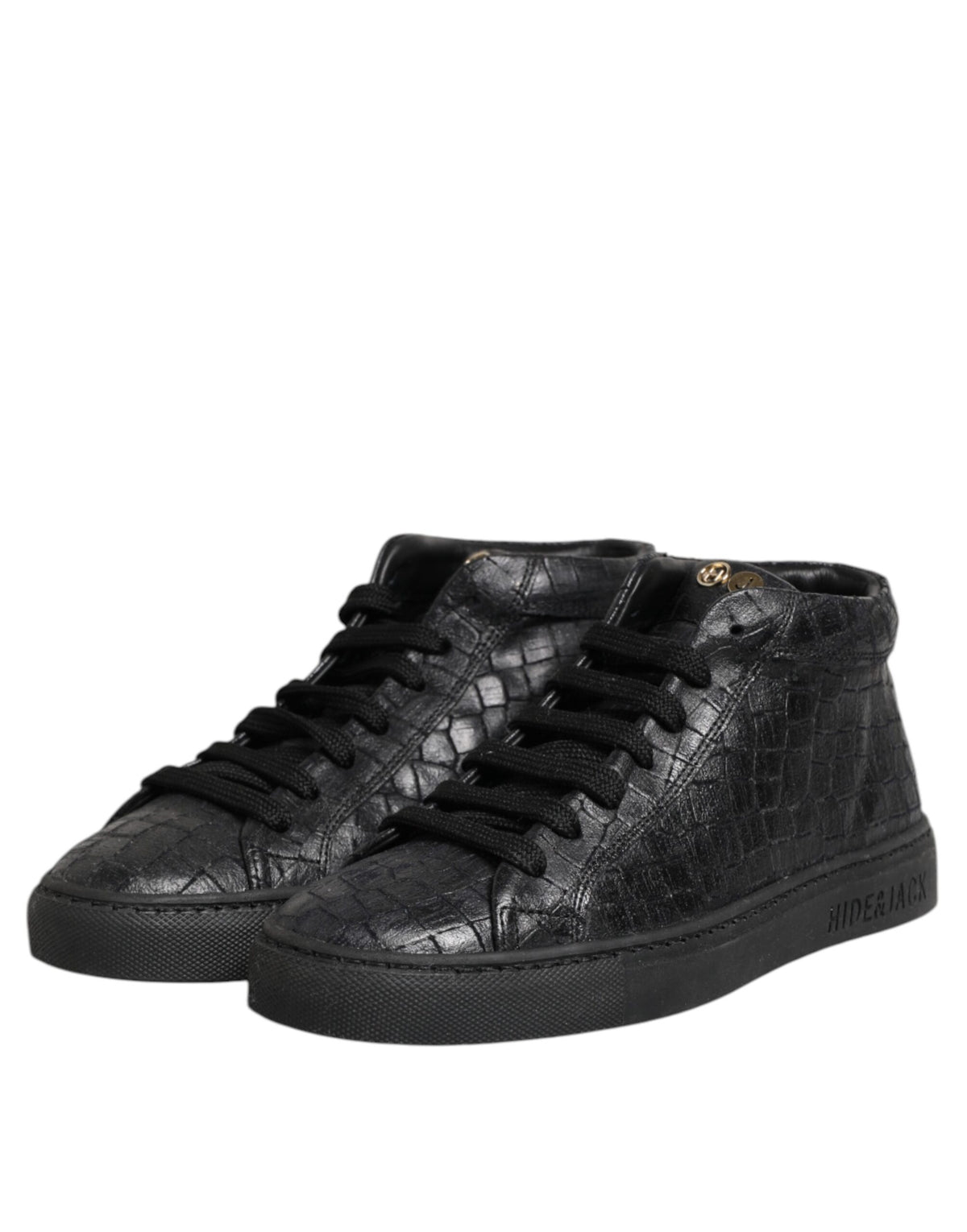Black Leather Lace Up Mid Top Sneakers Shoes