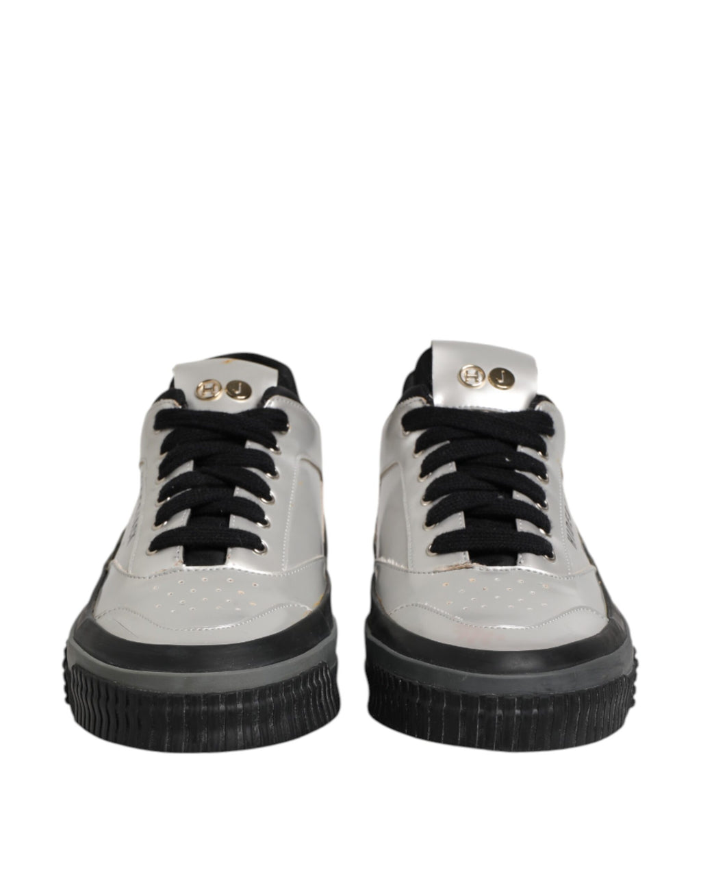 Silver Leather Lace Up Low Top Sneakers Shoes