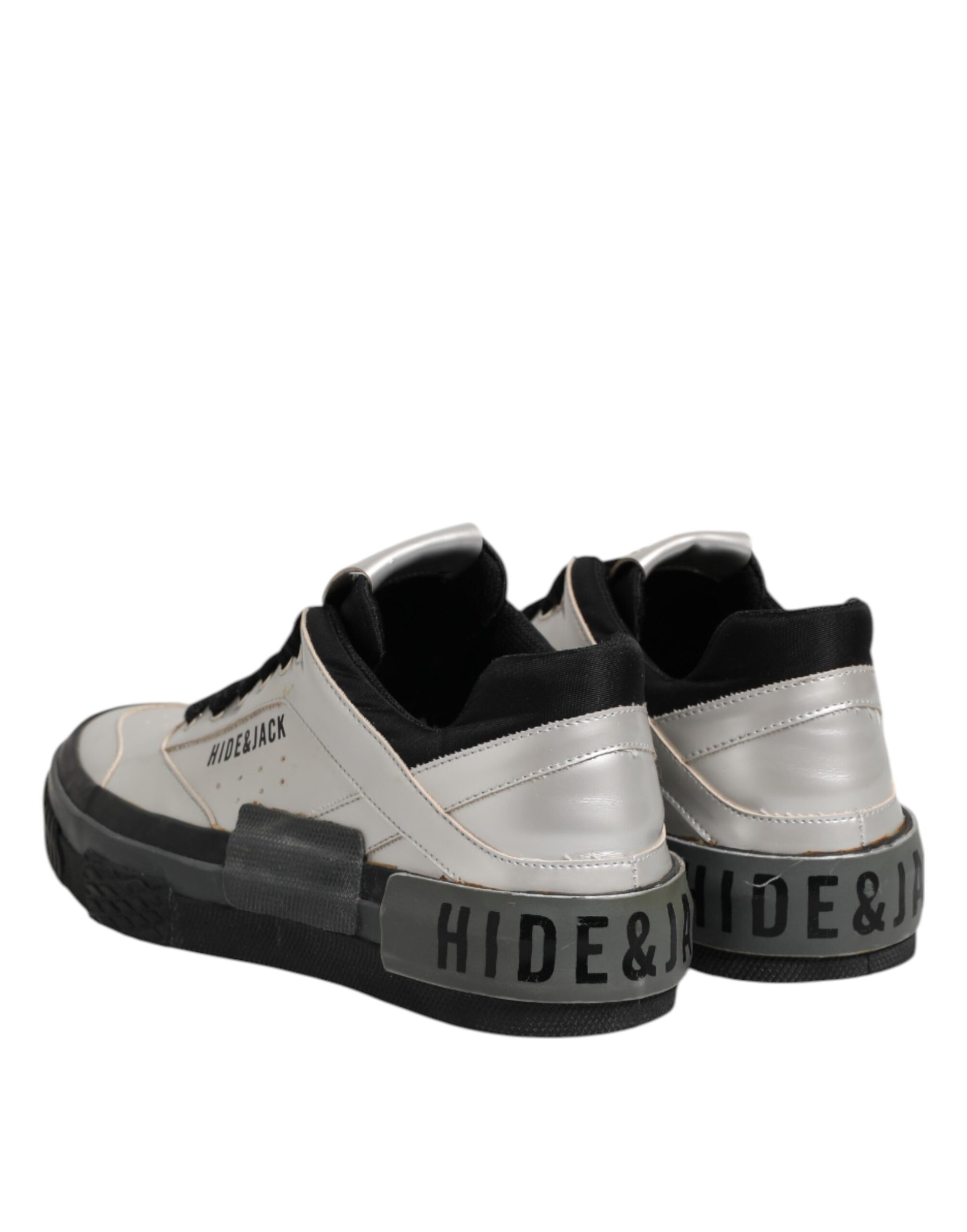 Silver Leather Lace Up Low Top Sneakers Shoes