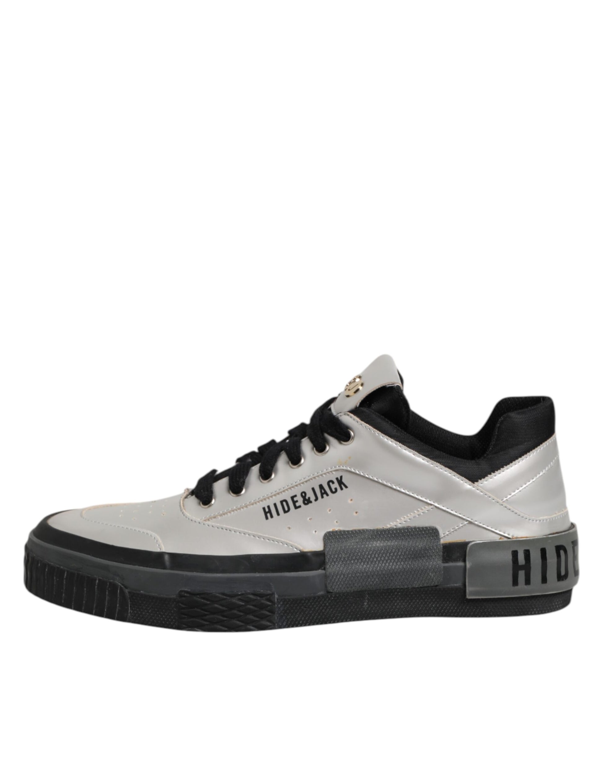 Silver Leather Lace Up Low Top Sneakers Shoes