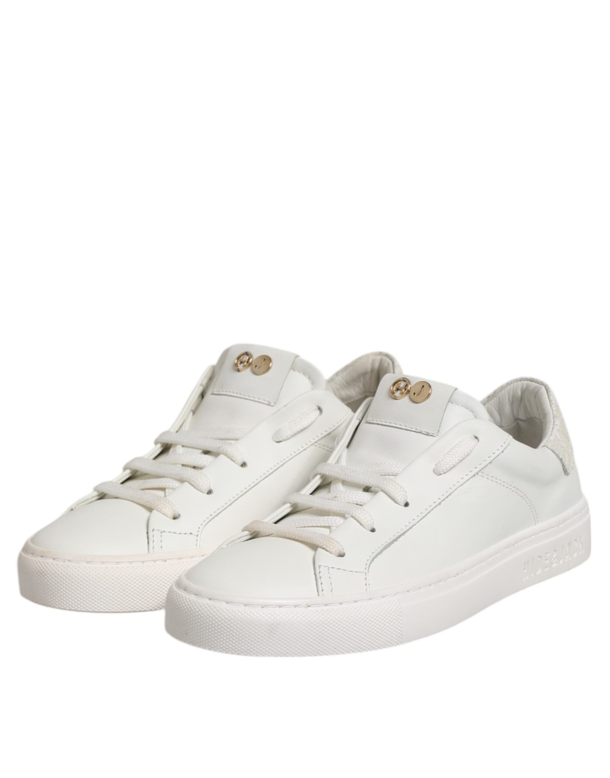 White Leather Low Top Lace Up Sneakers Shoes