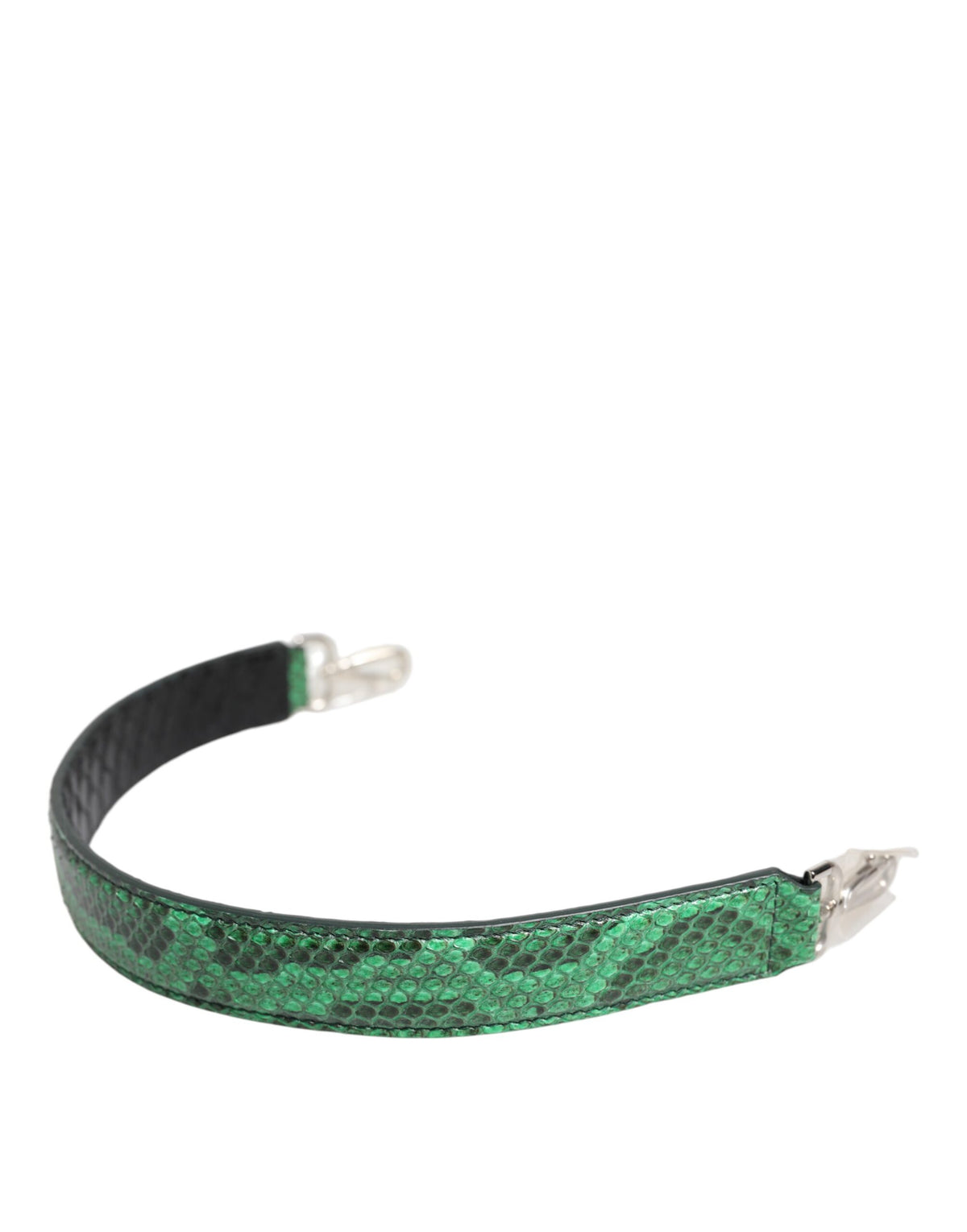 Bandoulière de sac en cuir exotique noir et vert.