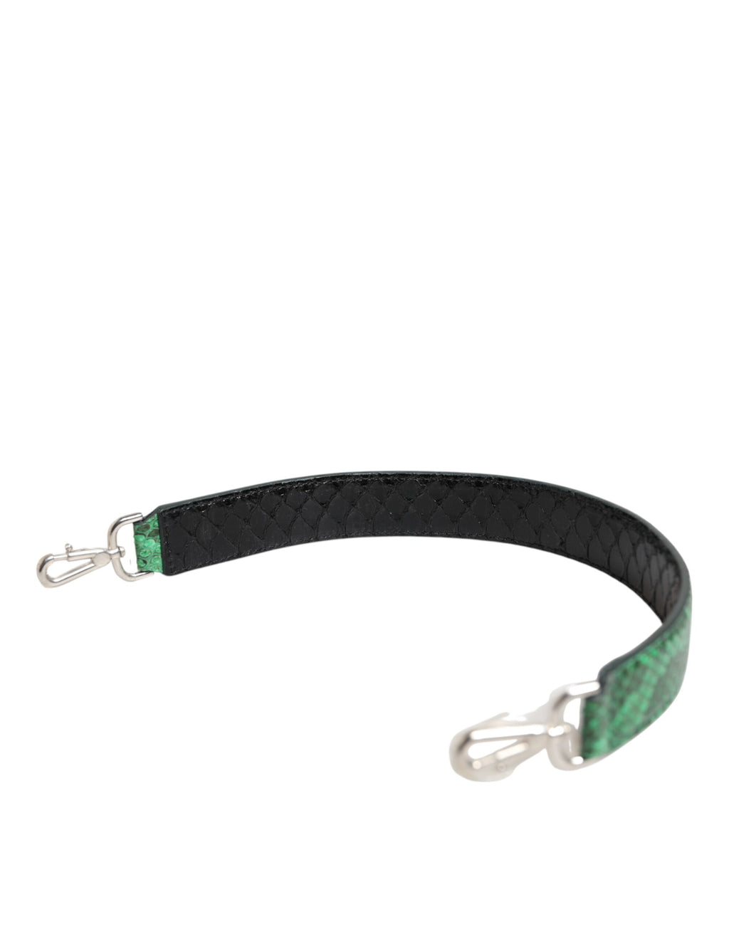Bandoulière de sac en cuir exotique noir et vert.